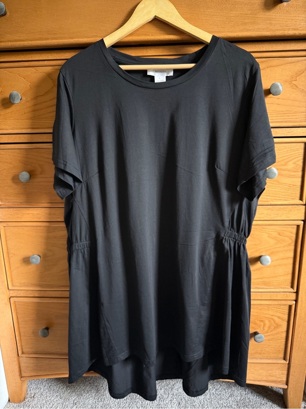 NEW Refinity Mini Dress Short Sleeve Womens Size L Black Cinch Sides Athletic